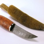 Seal hunter puukko (10 / 2009) - damascus steel, nickel silver, amboina burl